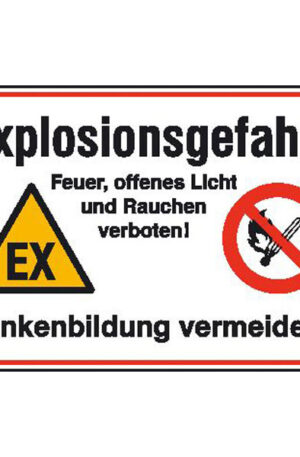 Hinweisschild - Betriebskennzeichnung Explosionsgefahr! Feuer, offenes Licht und Rauchen